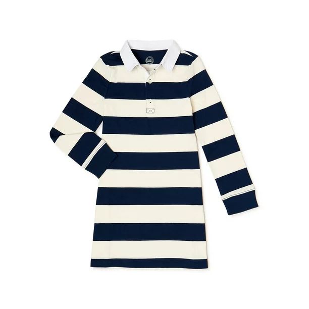 Wonder Nation Girls’ Rugby Dress with Long Sleeves, Sizes 4-18 & Plus - Walmart.com | Walmart (US)