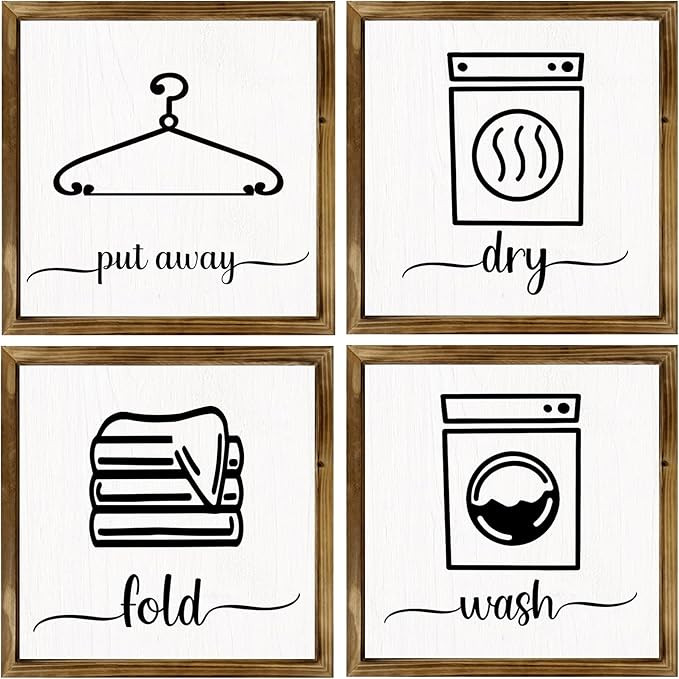 Farmhouse Laundry Sign Set of 4, Wash Dry Fold Up Put Away Rustic Laundry Room Decor, Laundry She... | Amazon (US)