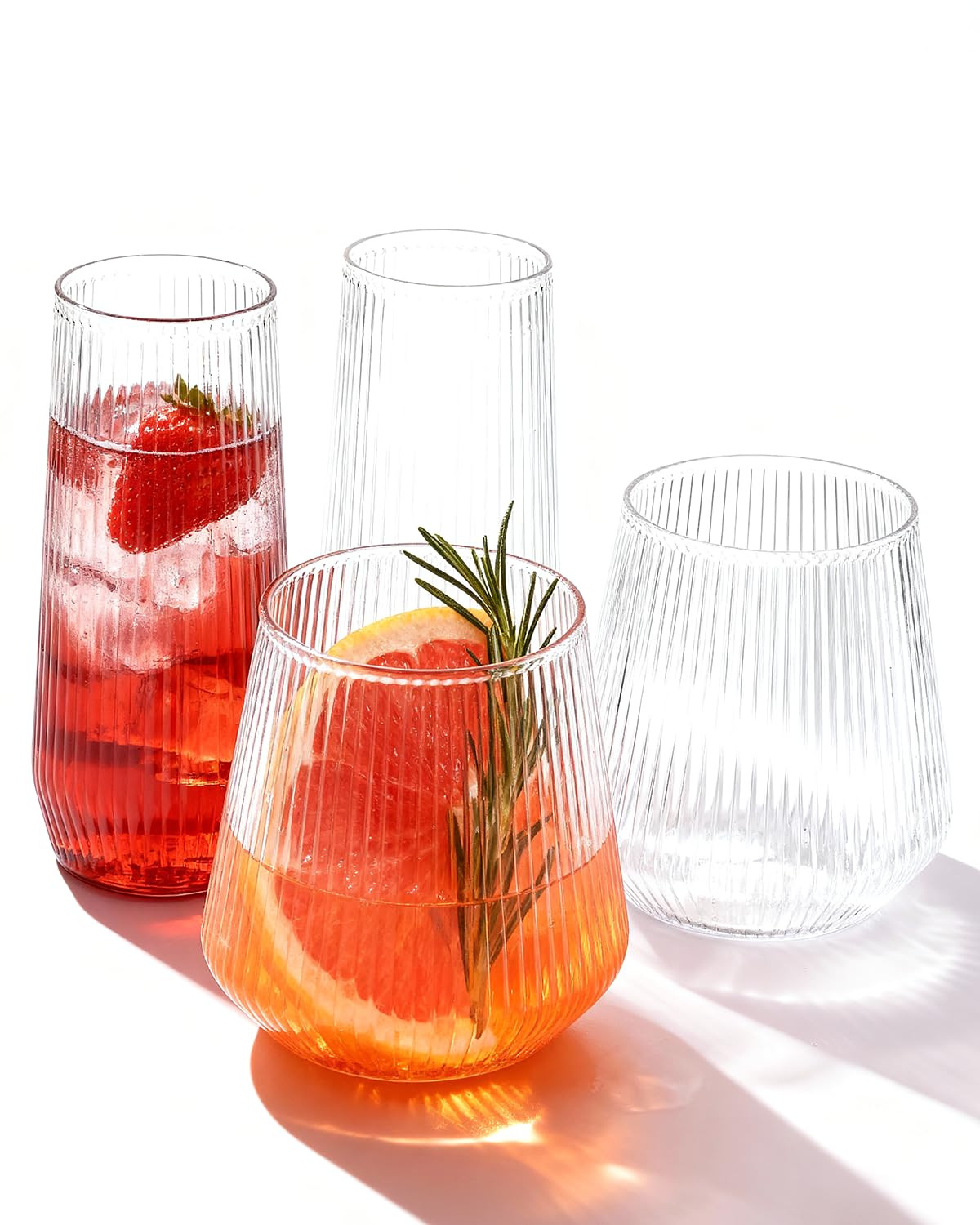 BESTSTAR 48 Pack Disposable Ribbed Origami Ripple Plastic Glasses Set - 24 9 OZ Stemless Champagne Flutes & 24 12OZ Cups, BPA-Free Shatterproof Clear Drinkware for Weddings, Parties & Events (Clear) | Amazon (US)