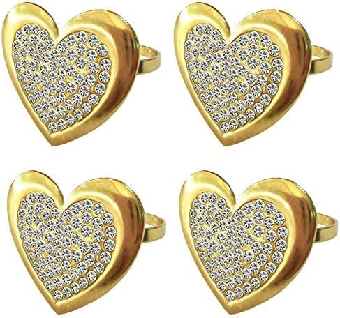 Getfitsoo Heart Love Napkin Rings Set of 4, Valentine's Day Napkin Ring Gold Holders, Diamond Napkin | Amazon (US)