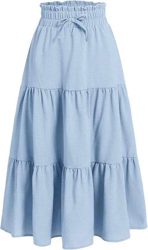 Floerns Girls Boho Floral Print High Waist Flare Hem Summer Long Skirt | Amazon (US)