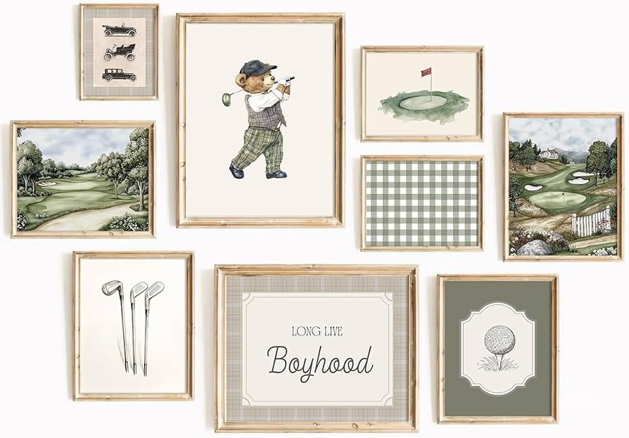 Vintage Sports Nursery Wall Art Decor Teddy Bear Golf Prints Baby Toddler Boy Room Canvas Wall De... | Amazon (US)