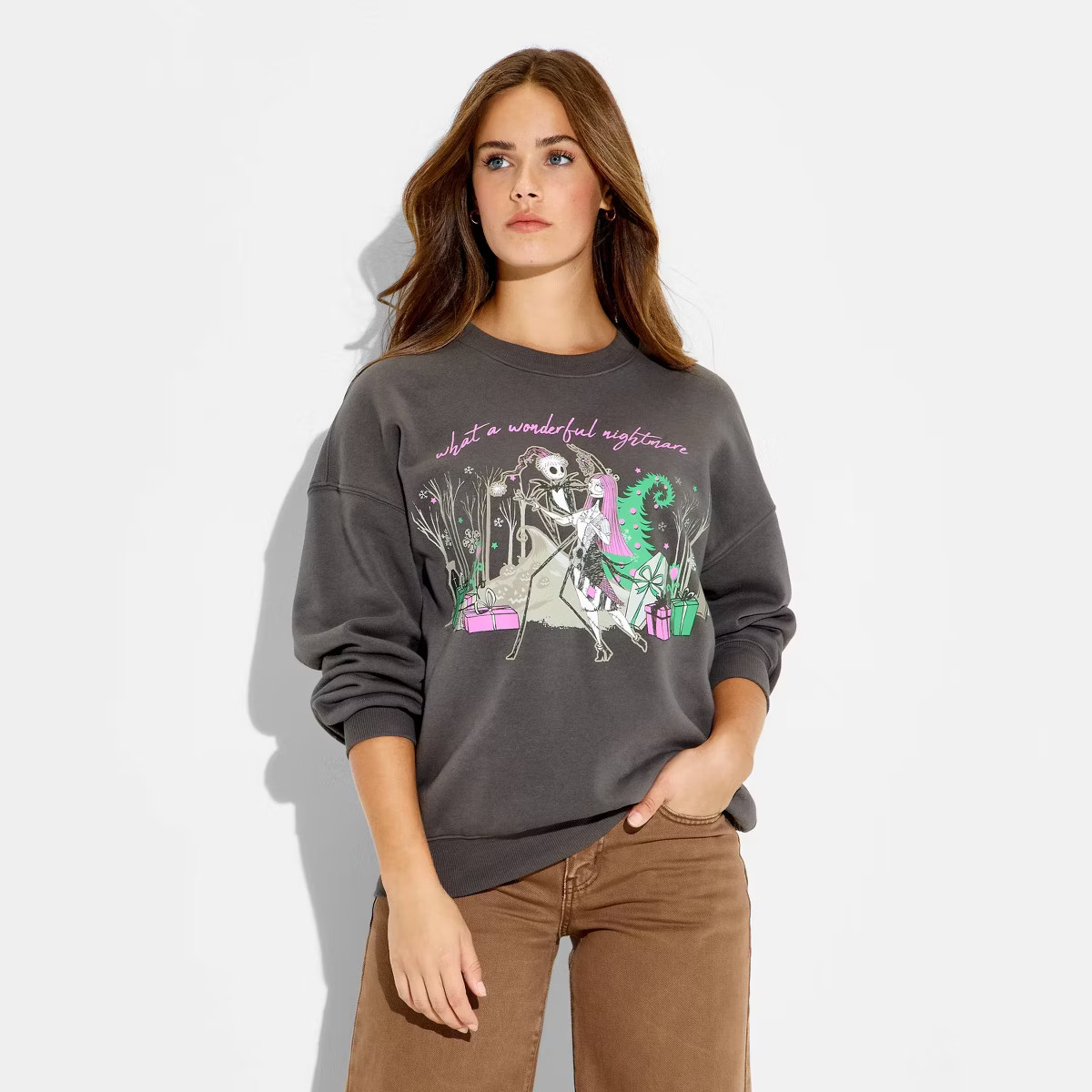 Women's Nightmare Before Xmas Graphic Sweatshirt - Charcoal Gray | Target