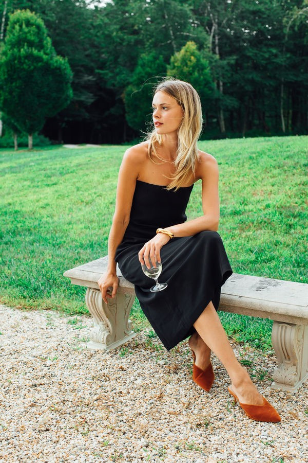 Strapless Noir Crepe Marin Dress | Tuckernuck (US)