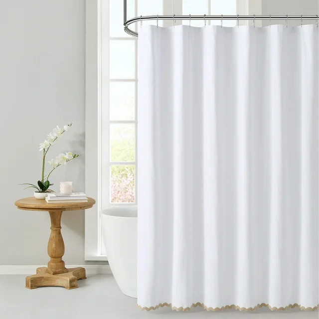 My Texas House Whitney Ivory Scallop Cotton Fabric Shower Curtain, 72" x 72" | Walmart (US)