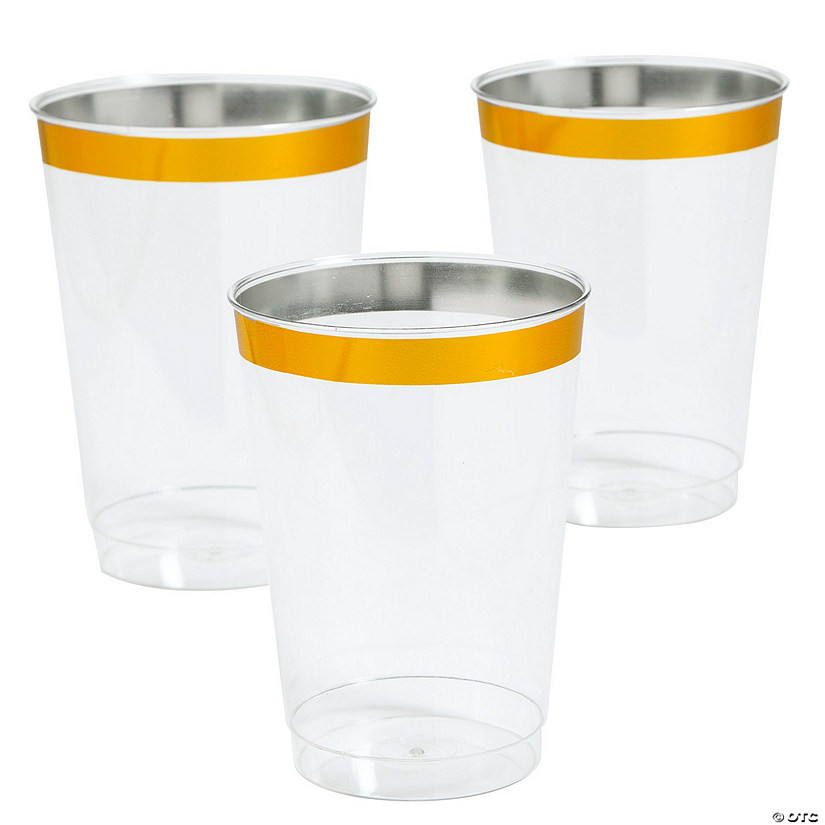 Bulk 50 Ct. Gold Rim Clear Plastic Cups | Oriental Trading Company