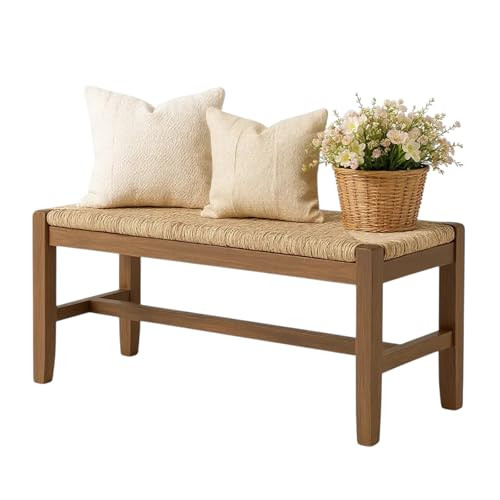 Alaterre Newport Solid Wood Entryway Bench with Rush Seat, Natural | Amazon (US)