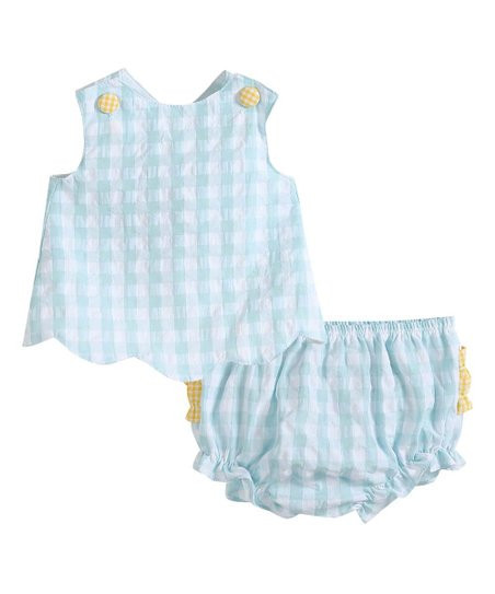 Lil Cactus Blue Gingham Cross-Strap Top & Bloomers - Infant & Toddler | Zulily