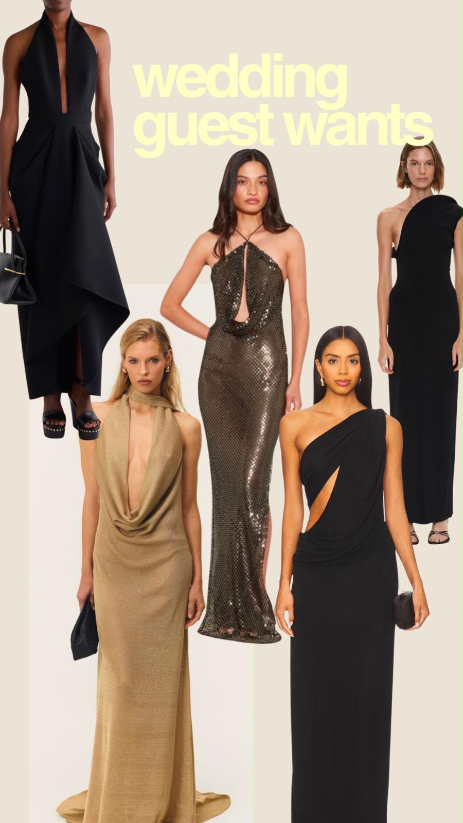 Wedding guest dress edit 🤎 Black maxi dresses, bronze sequin gown, champagne dress, halter neck, one-shoulder dress, cut-out dress, wedding guest outfits, occasionwear, late summer 

 #LTKaustralia #LTKwedding #LTKdresses