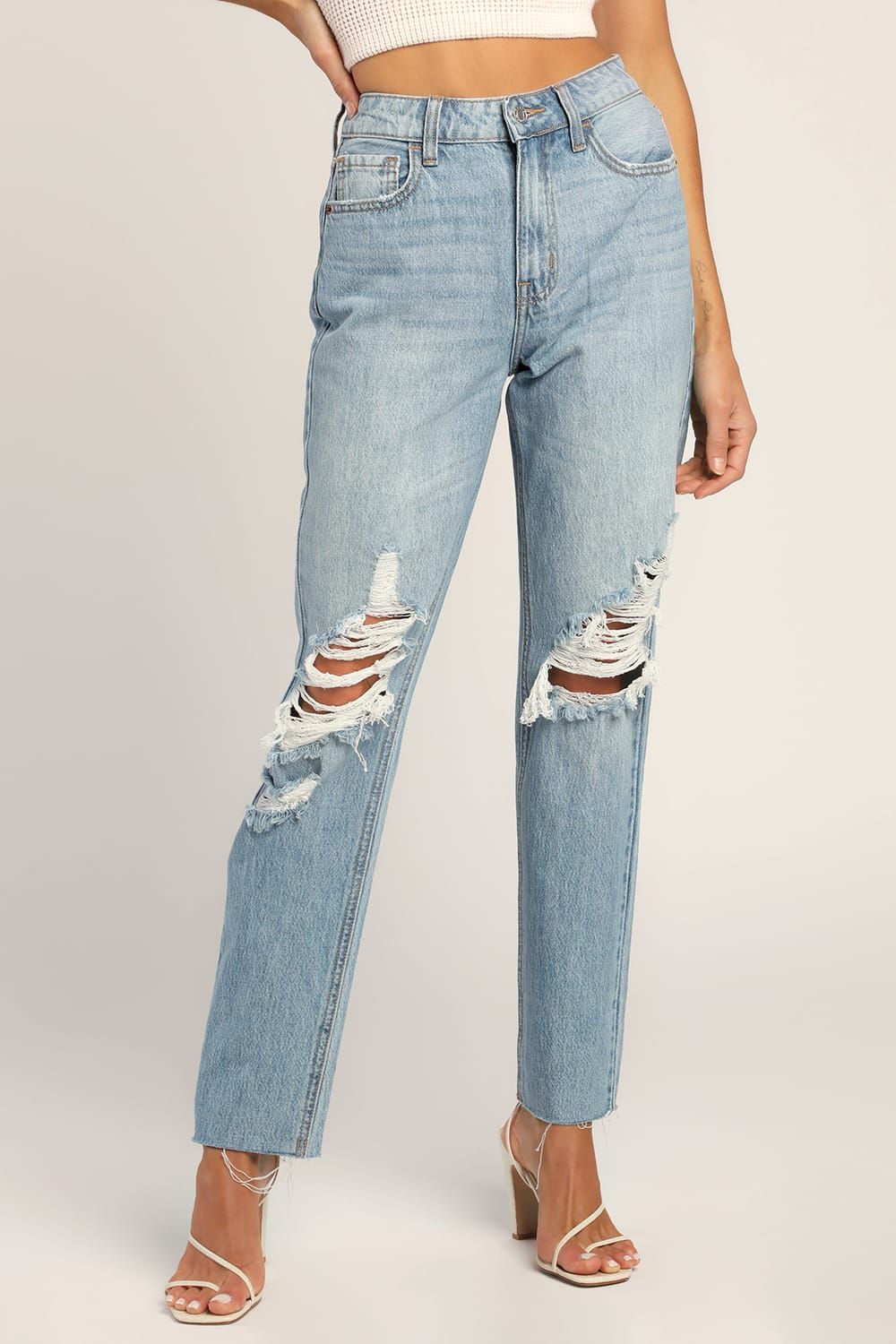 Babe on the Block Medium Wash High Rise Distressed Raw Hem Jeans | Lulus (US)