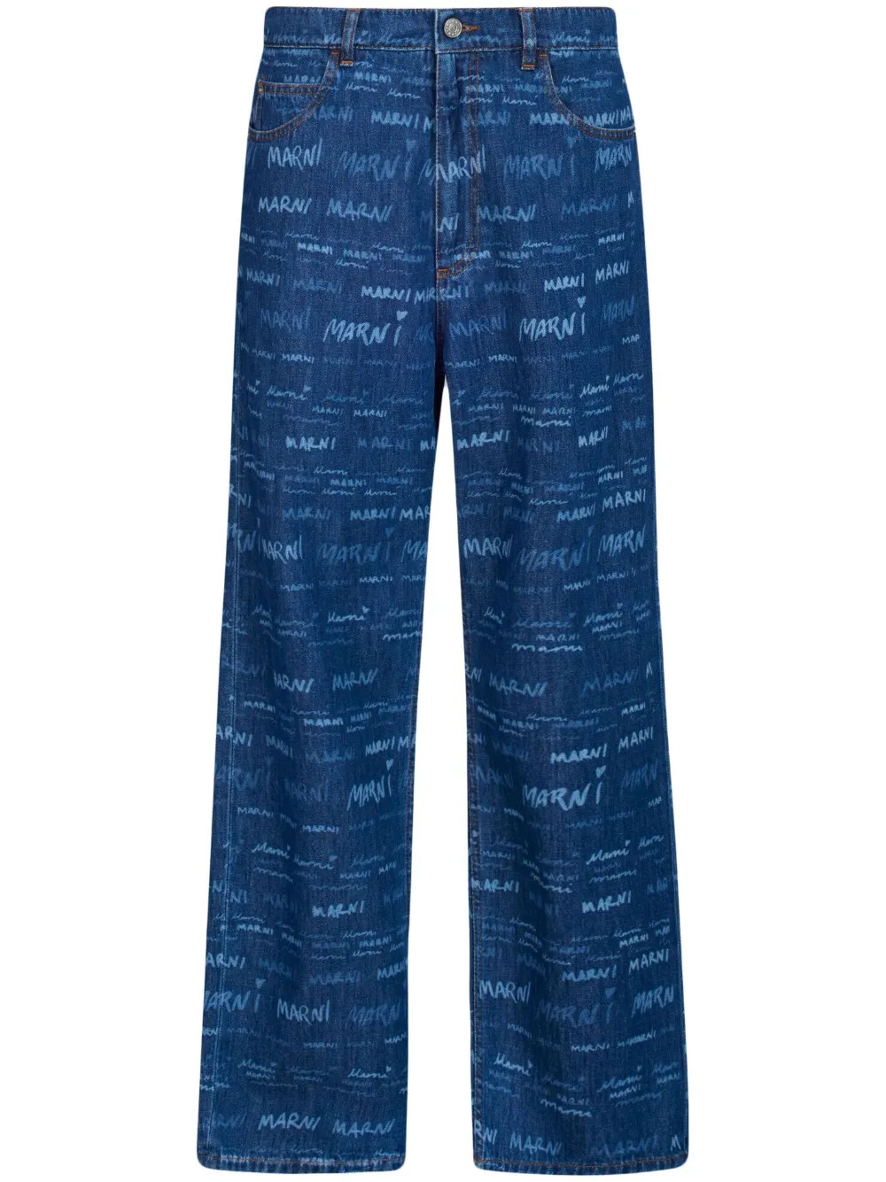 The DetailsMarniMega Marni straight-leg trousersMade in ItalyHighlightsblue cotton denim all-over... | Farfetch Global