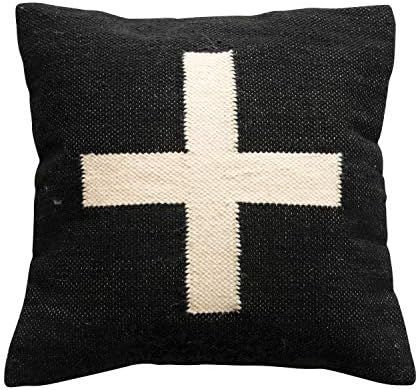 Creative Co-Op Wool Blend Swiss Cross, Black & Cream Color Pillow, 1 Count (Pack of 1) | Amazon (US)