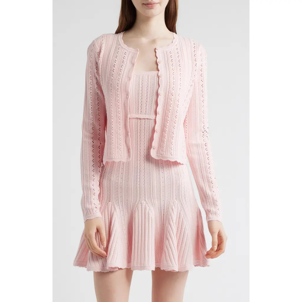 LoveShackFancy Peridot Pointelle Knit Cardigan in Peach Sorbet at Nordstrom, Size Medium | Nordstrom