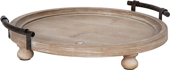 Kate and Laurel Bruillet Round Wooden Footed Tray with Handles, 15 inch Diameter, Rustic Finish | Amazon (US)