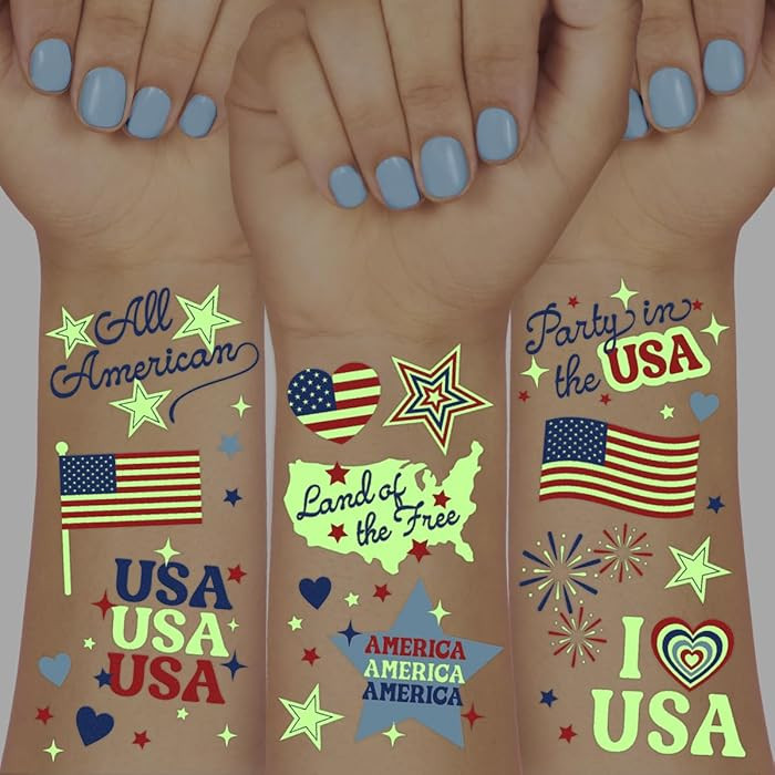 xo, Fetti Fourth of July Tattoos - 60 designs Glow in the Dark | Patriotic Party Decor, Red White... | Amazon (US)