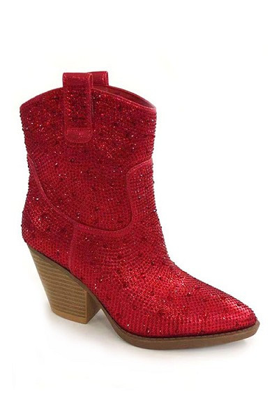 Rhinestone Cowgirl Western Booties Cowboy Boots-Red | Fashion Junkee