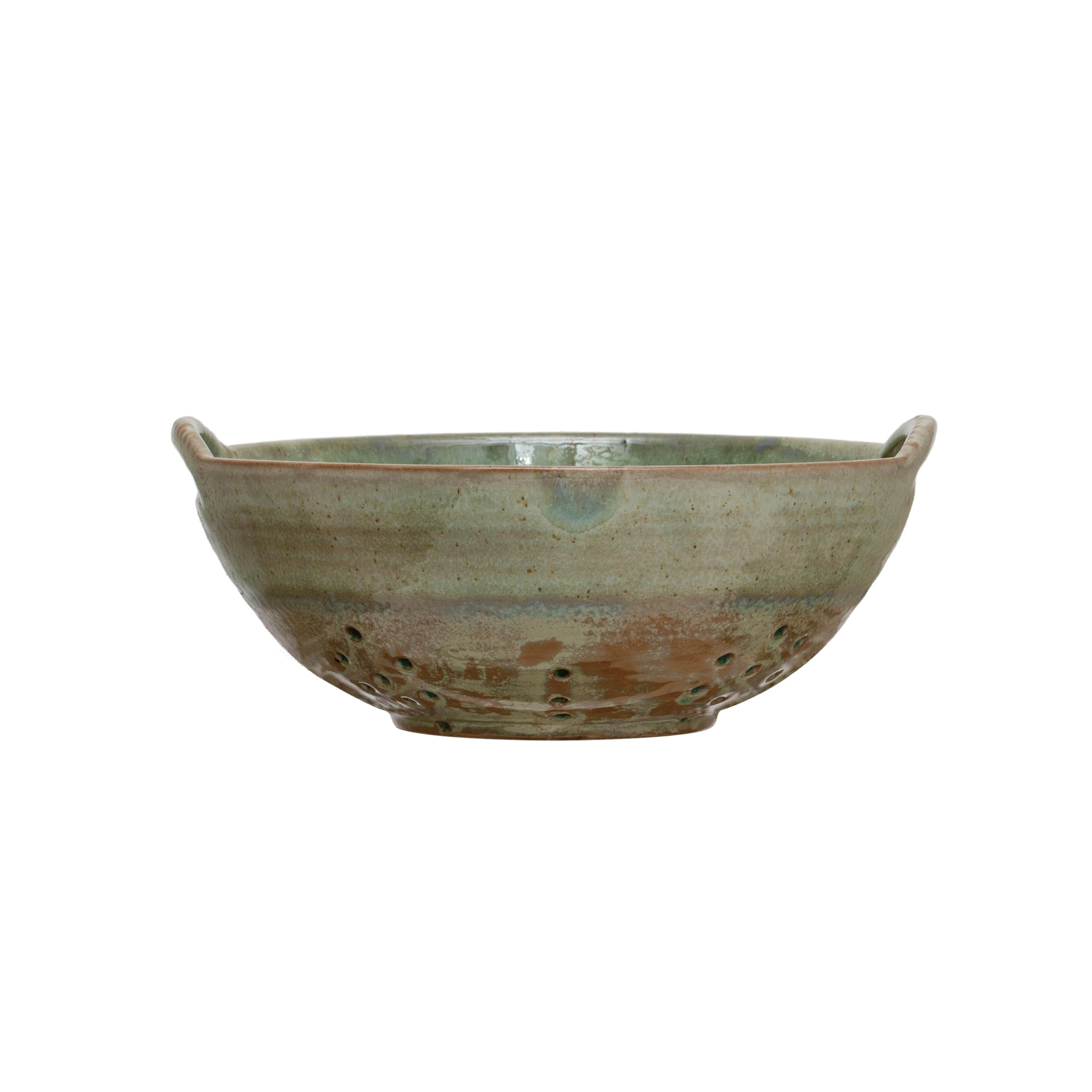Creative Co-Op Stoneware Berry Bowl with Handles, Aqua Reactive Glaze | Amazon (US)