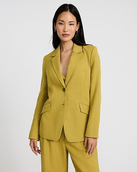 Linen-blend Two Button Relaxed Blazer | Express