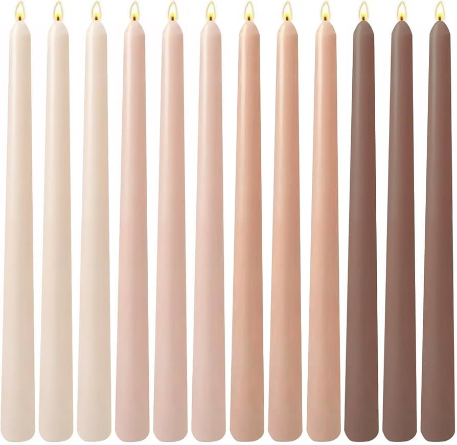 12-Pack Gradient Mocha Taper Candles, 10 Inch Unscented Dripless Candlesticks, Long-Lasting Burn ... | Amazon (US)