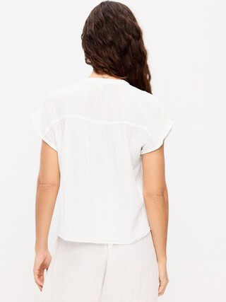 Short-Sleeve Crinkle Gauze Popover Top | Old Navy (CA)