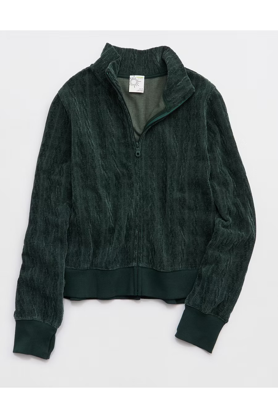 OFFLINE By Aerie Cable Lounge Full Zip Women's Mystical Green XXS | Aerie