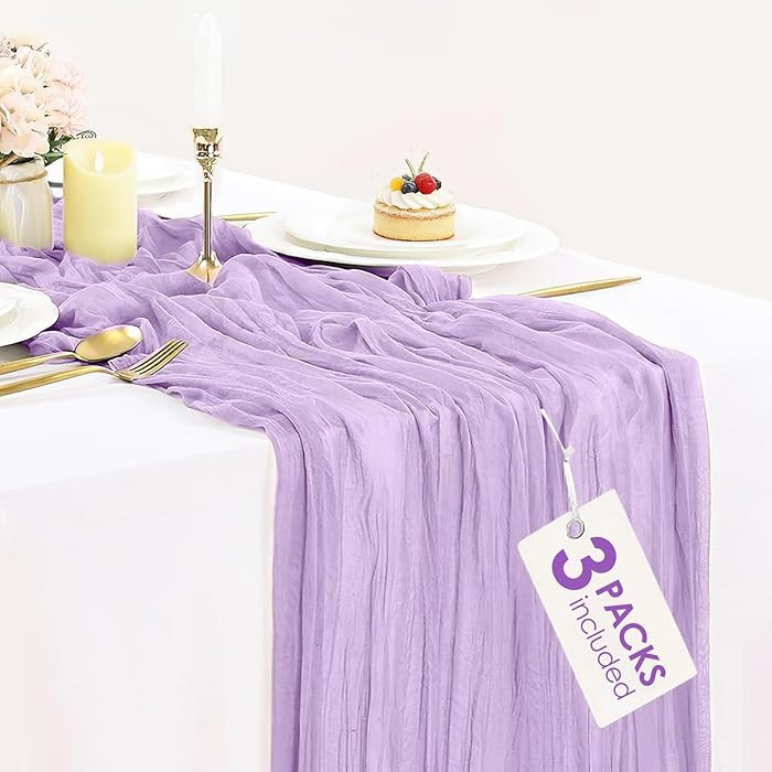 3 Pack Purple Cheesecloth Table Runner 35x120 Inches, Summer Boho Rustic Lilac Runners for Tables... | Amazon (US)