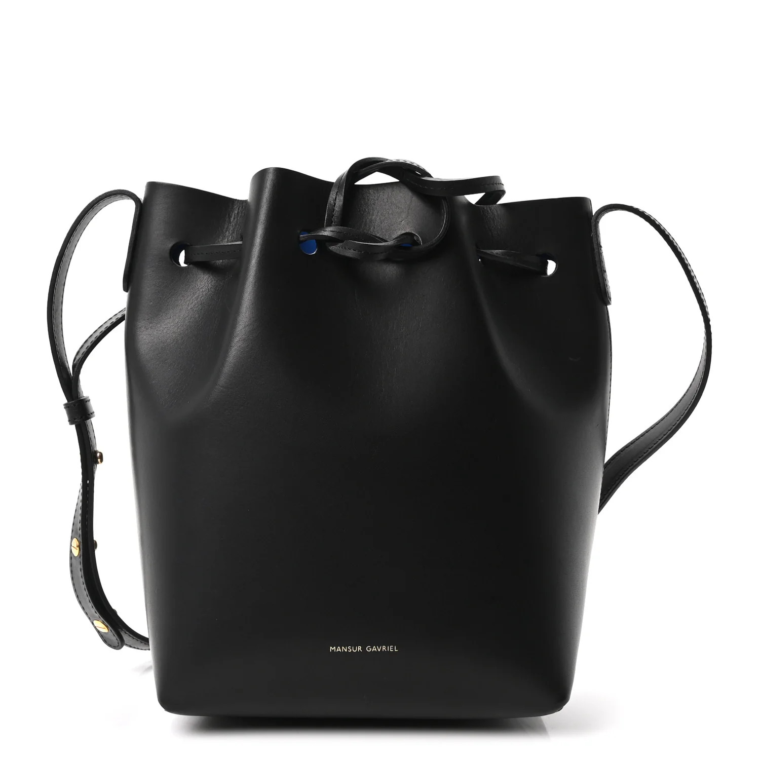 Mansur Gavriel Calfskin Mini Bucket Bag Black Royal Blu 1902363 | FASHIONPHILE (US)