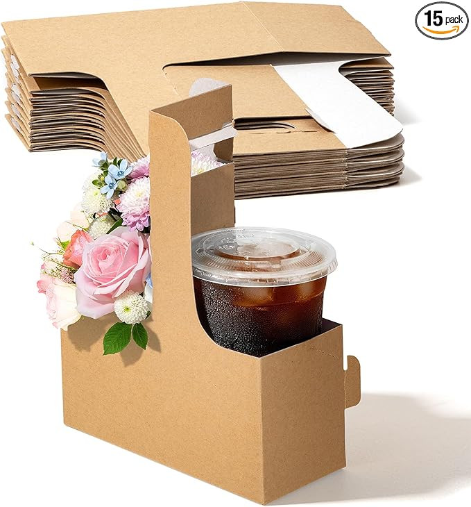 FMP Brands 2 Cup Disposable Drink Carrier with Handle, 15 Pack Kraft Paperboard Handled Drink Car... | Amazon (US)