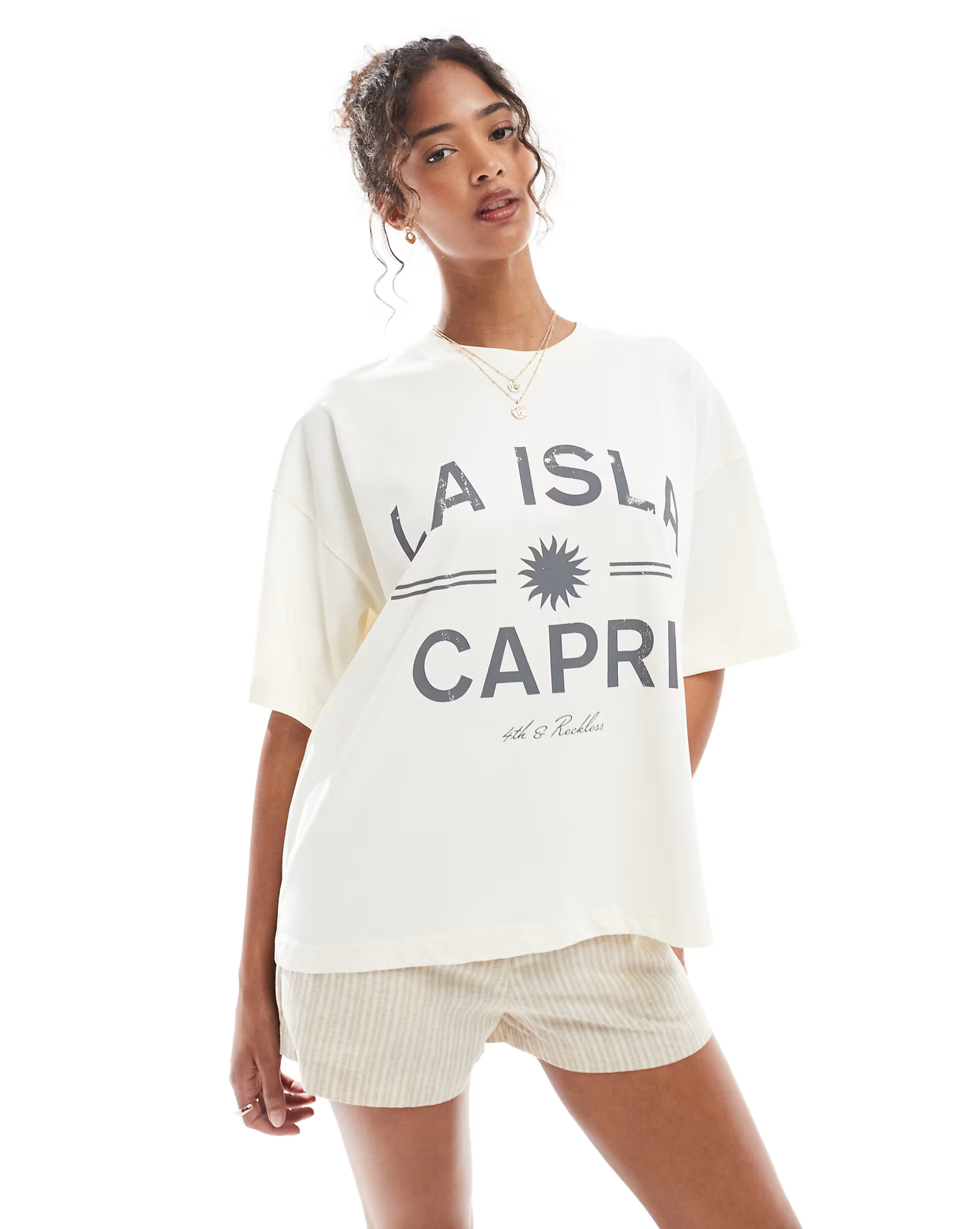 4th & Reckless La Isla Capri printed t-shirt in cream | ASOS | ASOS (Global)