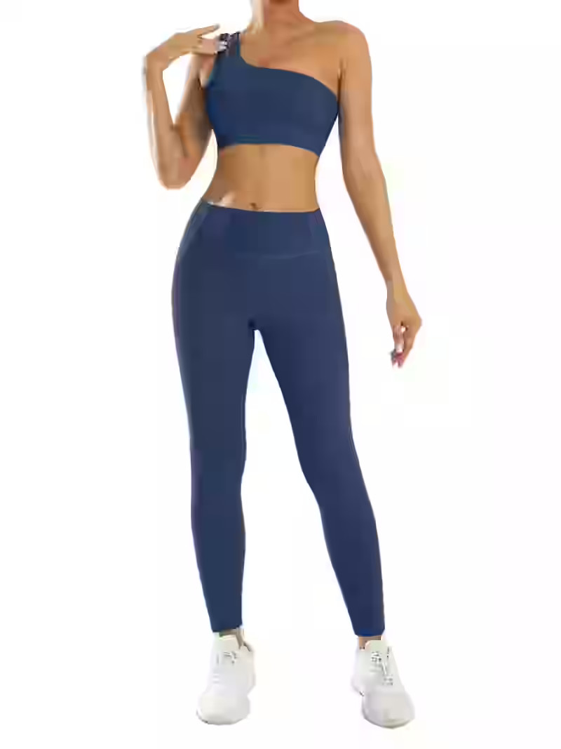 KANG Workout Sets for Women 2 Piece High Waisted Leggings with Single Shoulder Stretchy Sports Br... | Walmart (US)