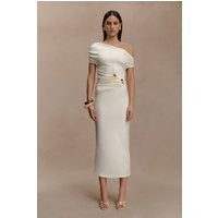 Kendra Scuba Jersey Midi Dress With Hardware / Ivory | MESHKI | M | MESHKI US