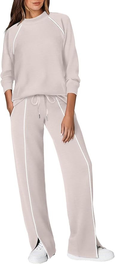 WIHOLL Lounge Sets for Women 2 Piece Fall Outfits 2025 Wide Leg Pant Matching Sets Womens Clothin... | Amazon (US)
