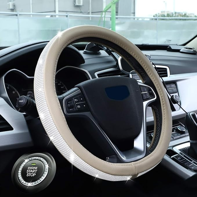 HAOKAY New Car Bling Beige Steering Wheel Cover for Women Girls, 15 Inch Universal Cute Diamond L... | Amazon (US)