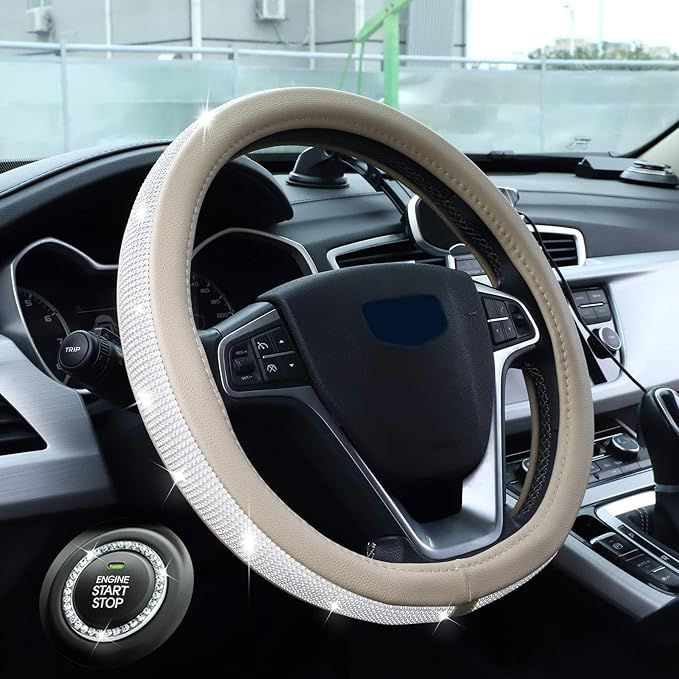 HAOKAY New Car Bling Beige Steering Wheel Cover for Women Girls, 15 Inch Universal Cute Diamond L... | Amazon (US)