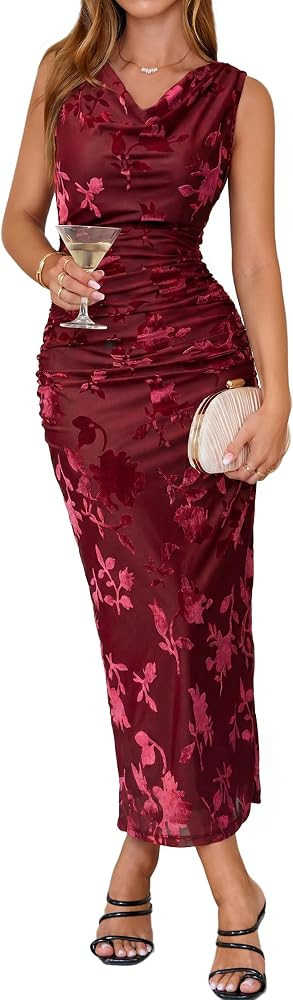 Simplee Womens Velvet Cowl Neck Fall Formal Wedding Guest Maxi Dress 2026 | Amazon (US)