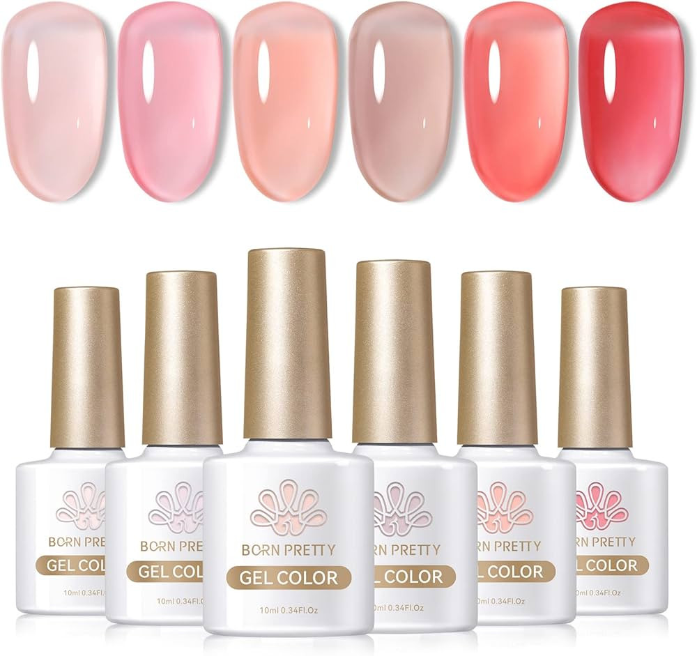 Born Pretty Jelly Gel Nail Polish Set Sheer Jelly Nude Pink Gel Polish Crystal Transparent Gel Po... | Amazon (US)