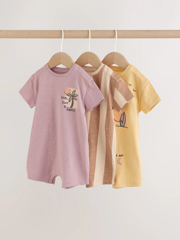 Neutral Palm Print Jersey Baby Rompers 3 Pack | Next US
