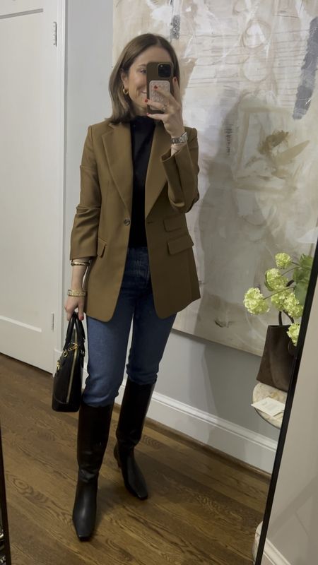 Black Knee high boots 
4 ways
Slim straight denim Sezane
Banana republic tan blazer
Gap Black mock neck sleeve top as a base
Gucci bag

Fall outfit inspo 
Fall outfit idea
Minimal style 

#LTKshoecrush #LTKstyletip