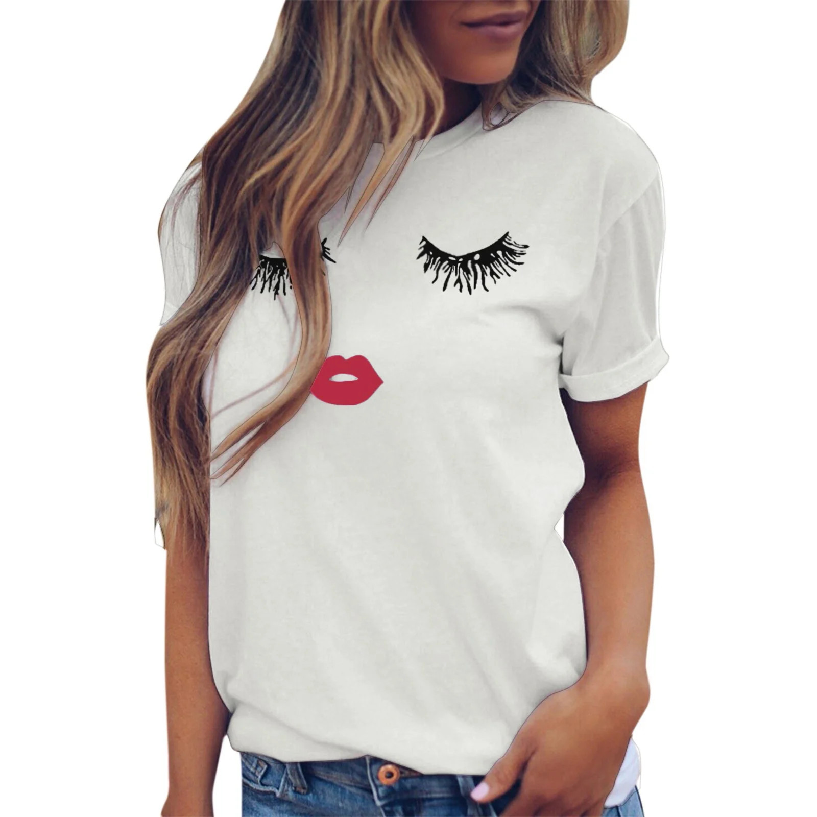 T Shirts for Women Casual Tops fun eyelash expression printing short sleeve vest Tee Shirt Top | Walmart (US)