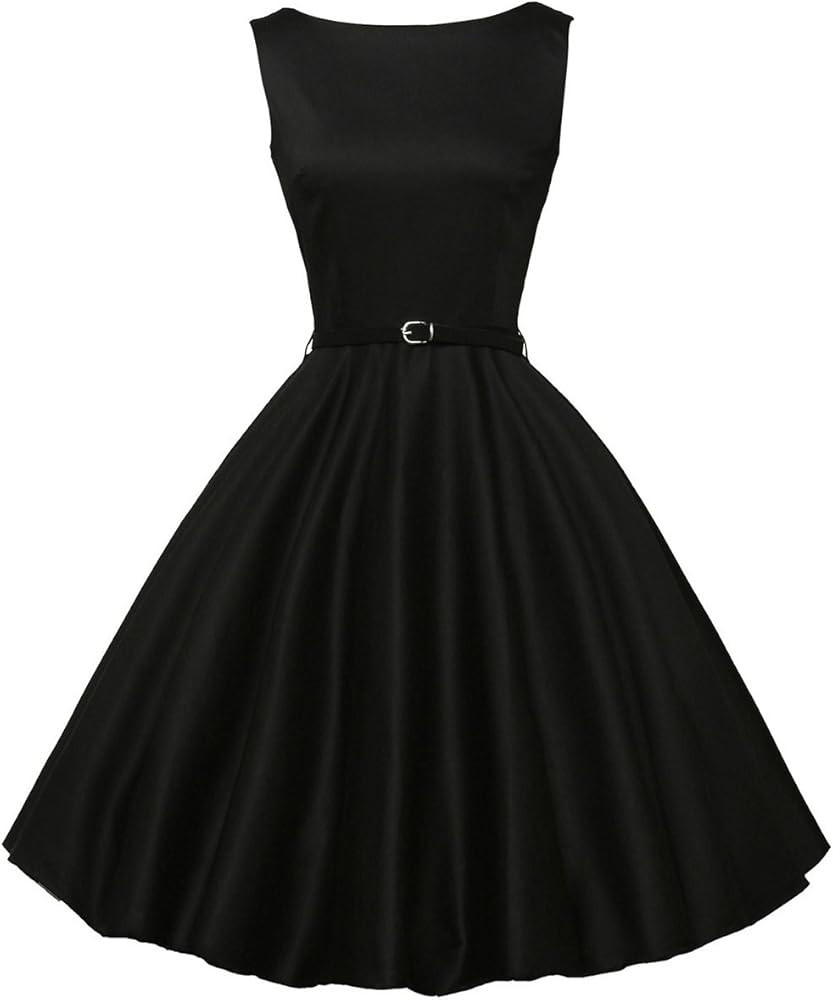 Boatneck Sleeveless Vintage Tea Dress with Belt | Amazon (US)