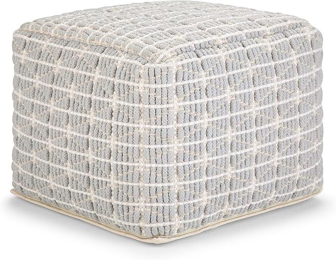 SIMPLIHOME Noreen 18 Inch Boho Square Pouf in Light Blue, White and Handloom Woven Pattern, For t... | Amazon (US)