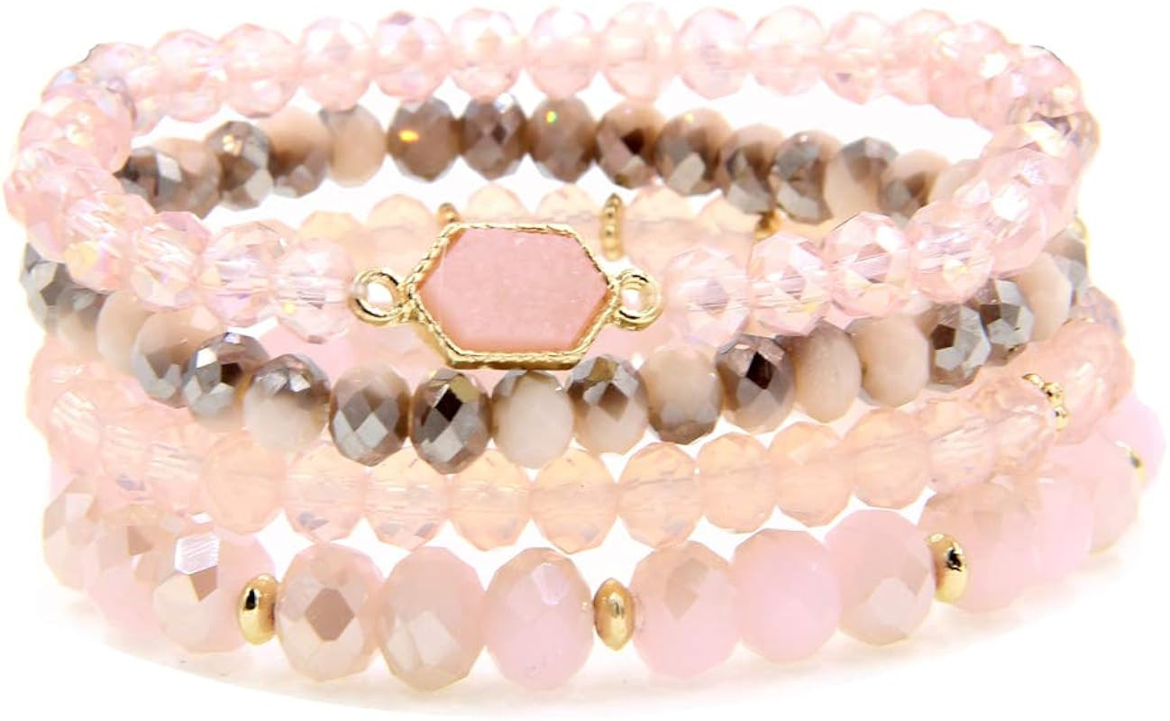 YUJIAXU Gold Beaded Bracelet Set, Square Stone Hexagon Druzy Stretch Beaded Stackable Bracelets B... | Amazon (US)