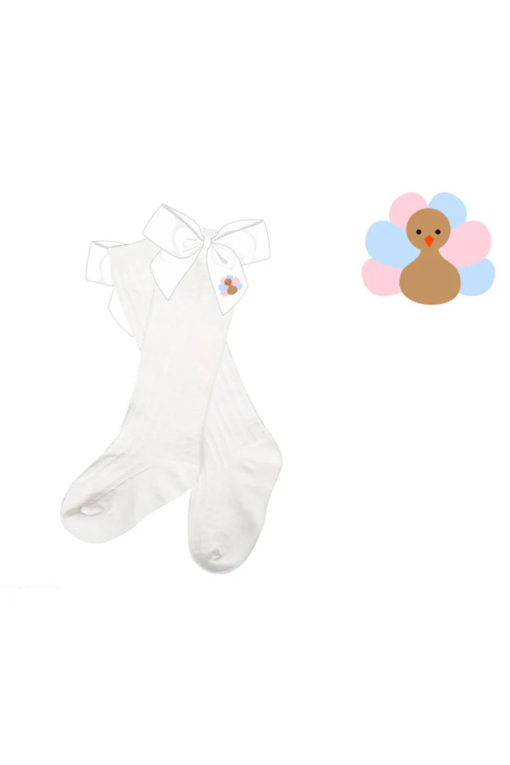 Embroidered Turkey Bow Socks | The Smocked Flamingo