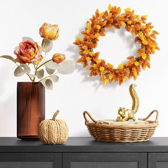 6.5" x 6" Woven Cattail Leaf Pumpkin Figurine Brown - Threshold™ | Target