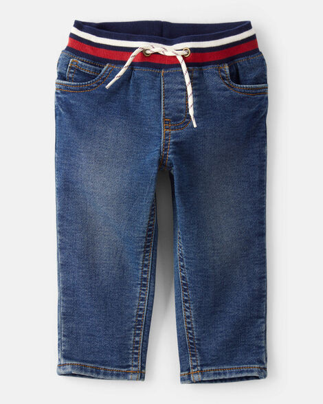 Baby Boy  Straight Pull-On Varsity Denim Pants - Medium Wash | Carter's Inc