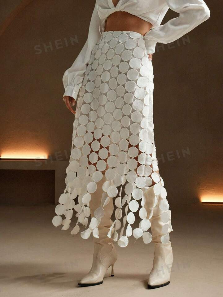 Anewsta Laser Cut Multi Circle Double Layered Skirt | SHEIN