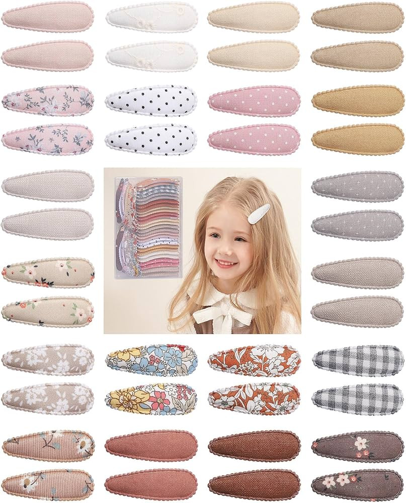 doboi 40 Pcs Floral Print 2.2 Inches Hair Clips and Bows for Baby Girls - Non-Slip Snap Barrettes... | Amazon (US)