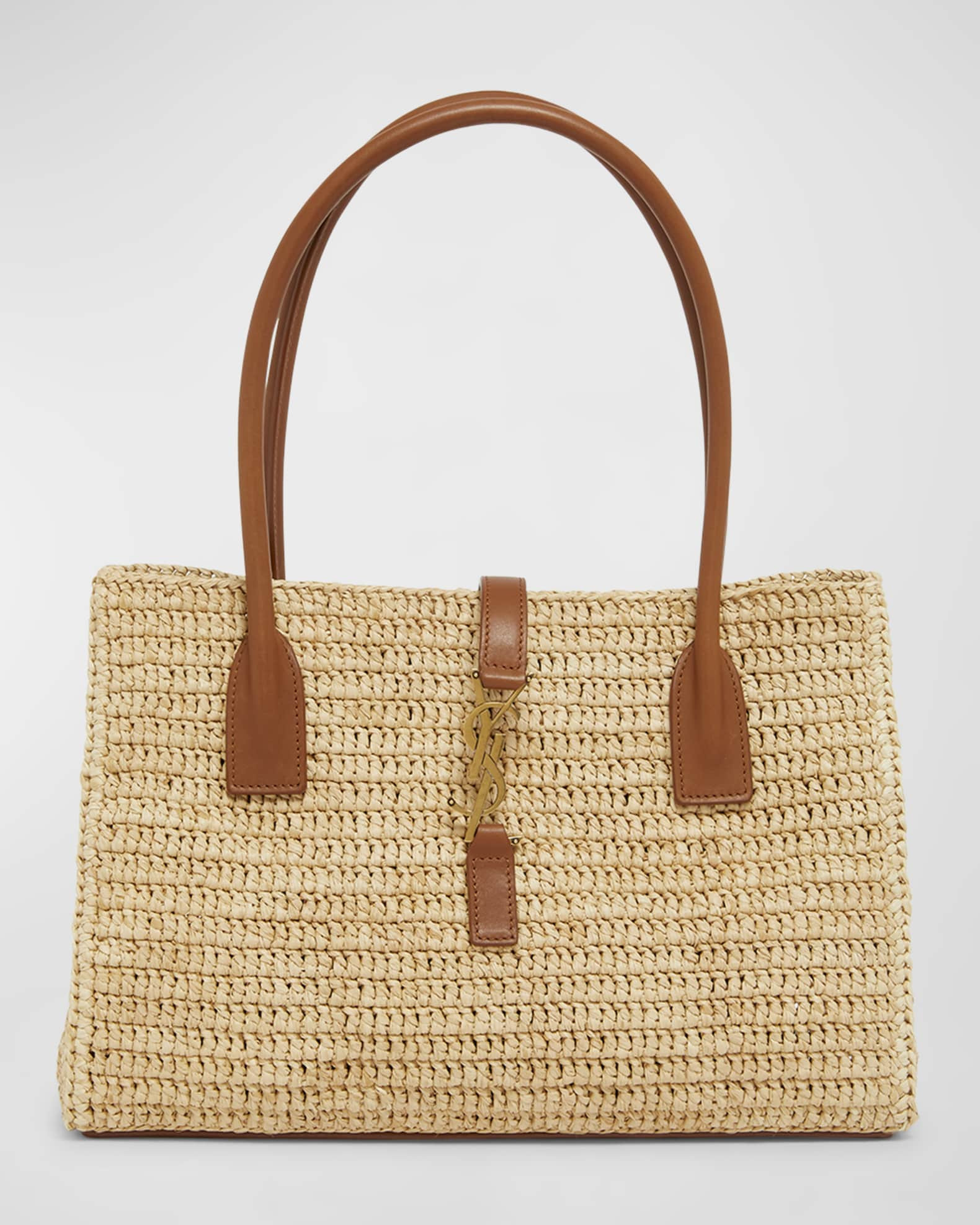 Saint Laurent YSL Tote Bag in Raffia & Leather | Neiman Marcus