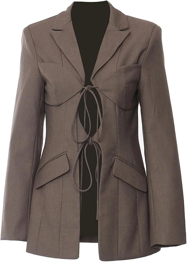 Women's All-Season Strappy Hollow Blazer Lapel Loose Long-Sleeved Jacket | Amazon (US)