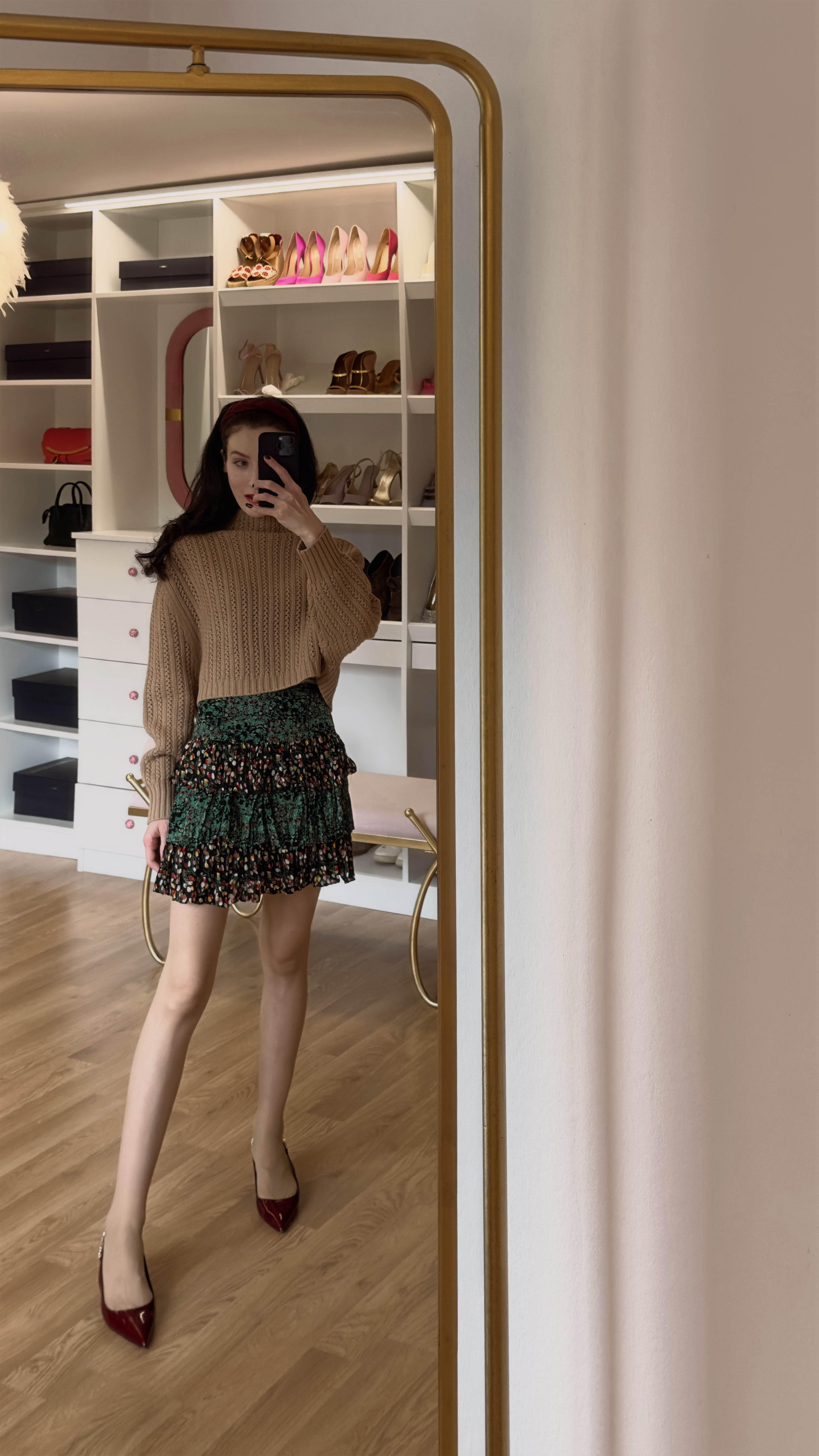 oversized knit sweater, floral mini skirt, fall sweater outfit, camel sweater styling, autumn pattern mixing, burgundy pumps look, cozy fall fashion, feminine autumn outfit, chunky knit styling, contemporary fall style, romantic fall aesthetic 

 #LTKCyberWeek #LTKdayinmylife #LTKootd